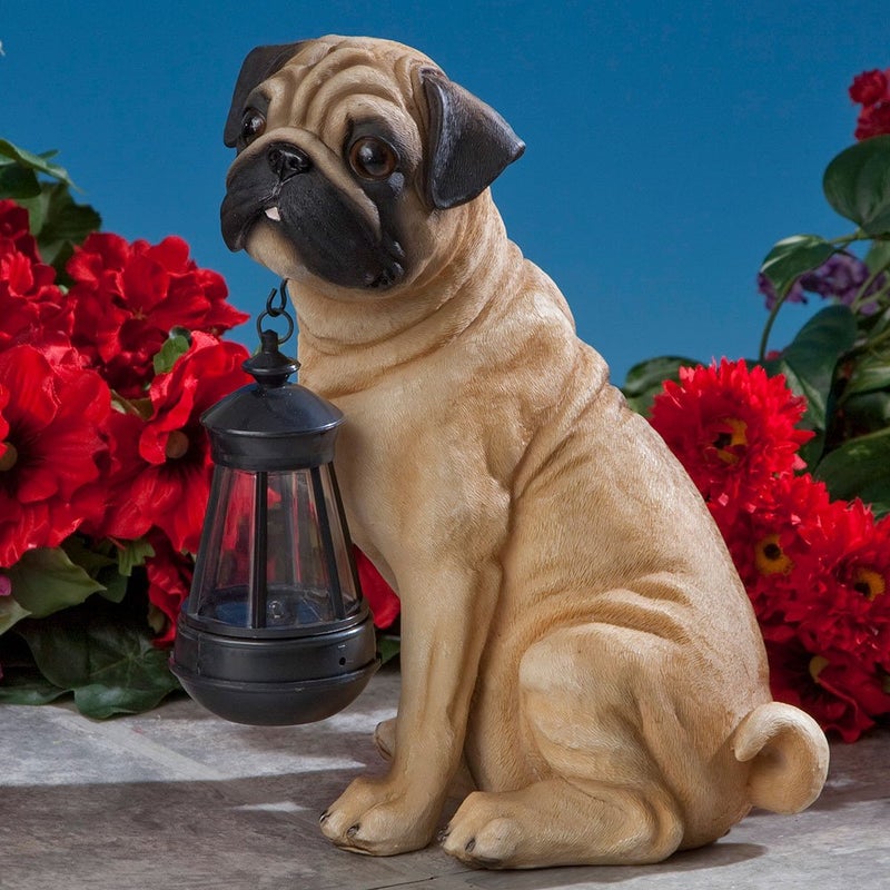 Bits and Pieces - Fawn Pug Solar Lantern Statue - Solar Powered Garden Lantern - Resin Dog Sculpture with LED Light - Outdoor Lighting and DÃ©cor - Image 5